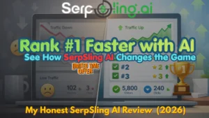 SerpSling AI review dashboard showing AI search ranking and AEO optimization tools