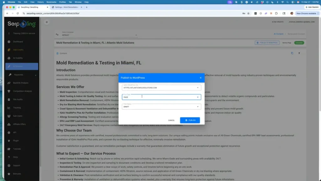 SerpSling AI review dashboard showing AI search ranking and AEO optimization tools