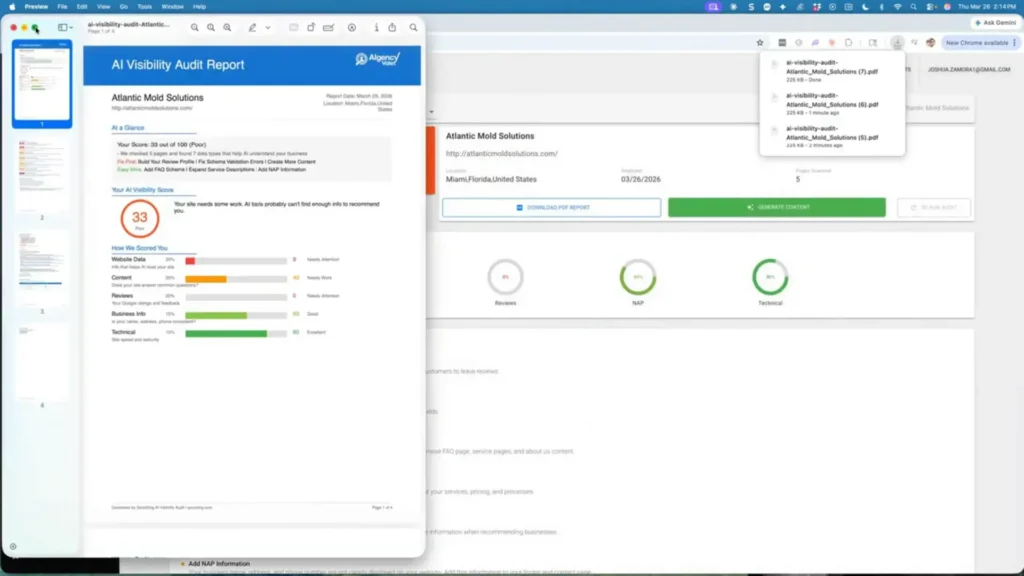 SerpSling AI review dashboard showing AI search ranking and AEO optimization tools